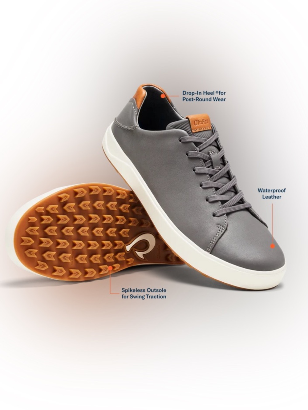 OluKai Gray Wai’alae Leather Waterproof Spikeless Golf Shoes Men’s 11 Eleven - Picture 3 of 11